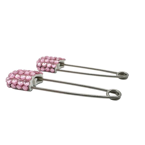 pair of pink rhinestone diaper Safety PINS decorative fashion jewelry - Picture 2 of 5